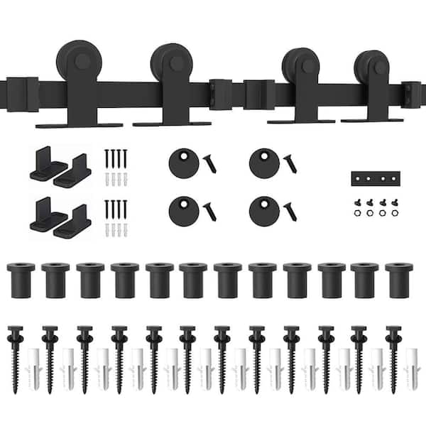 WINSOON 15 ft. /180 in. Top Mount Sliding Barn Door Hardware Track Kit for Double Doors with Non-Routed Floor Guide