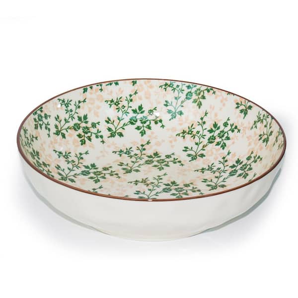 78 fl. oz. Large Salad Bowl, Green Floral Pattern Design for Salad, Fruit, Pasta and Dinner, Dishwasher Microwave Safe