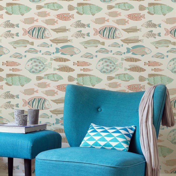 Ocean Spray Marine Fish Vinyl Peel and Stick Wallpaper Roll (Covers 28 sq. ft.)