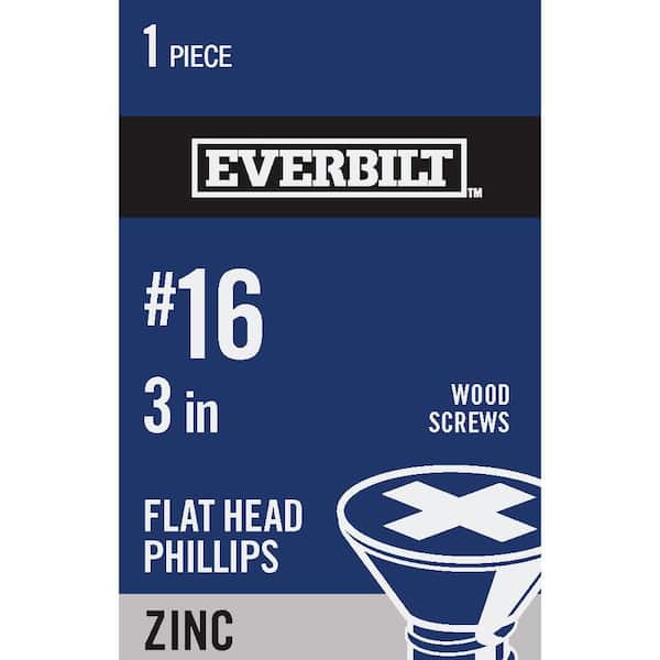 #16 x 3 in. Zinc Plated Phillips Flat Head Wood Screw