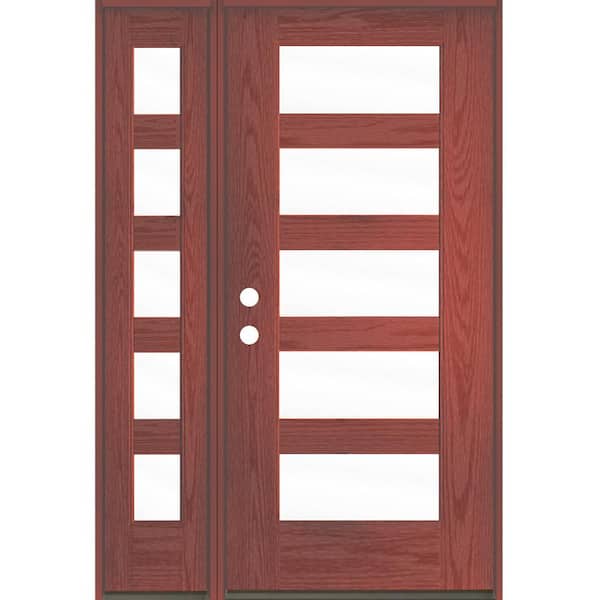 Krosswood Doors ASCEND Modern 50 in. x 80 in. 5-Lite Right-Hand/Inswing Clear Glass Redwood Stain Fiberglass Prehung Front Door w/LSL