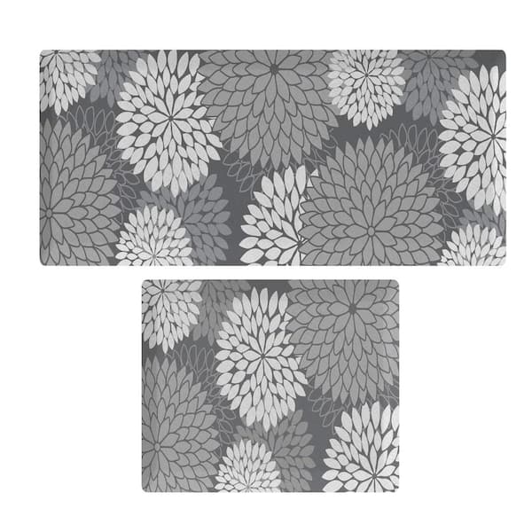 Kitchen Mats for Floor Cushioned Anti Fatigue,Floral Non Slip Kitchen Rugs Sets of 2