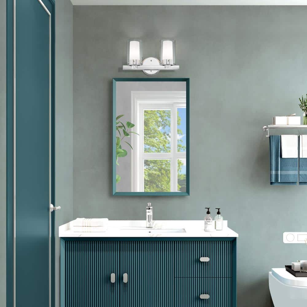 Sleek Sophistication Polished Chrome 2-Light Vanity with Double-Glass Effect