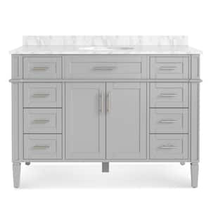 Hampton 48 in. W x 21.5 in. D x 35 in. H Single Sink Freestanding Bath Vanity in Gray with White Carrara Marble Top