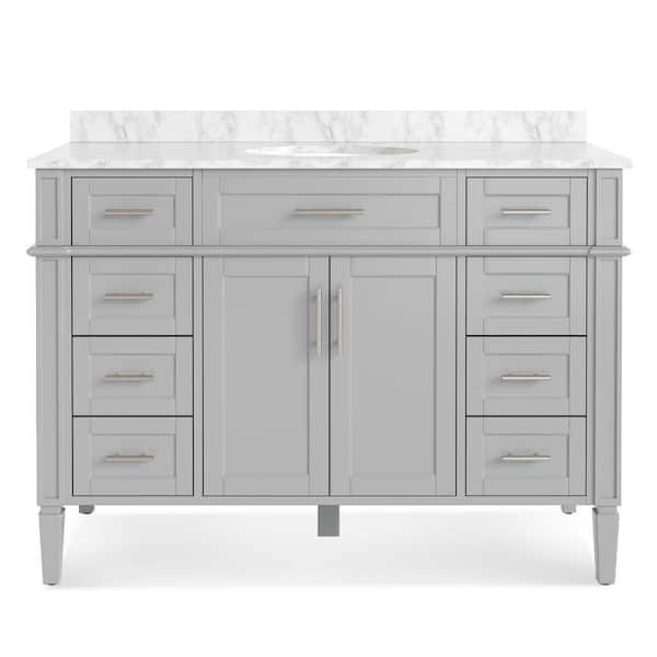 Aweyoto Hampton 48 in. W x 21.5 in. D x 35 in. H Single Sink Freestanding Bath Vanity in Gray with White Carrara Marble Top
