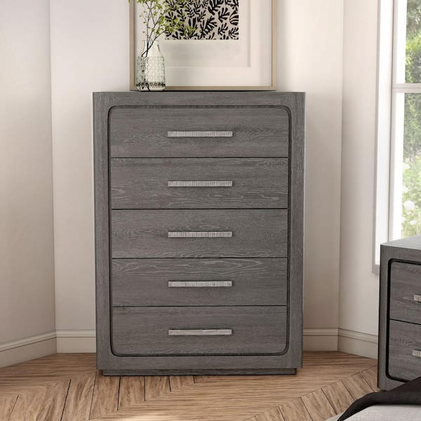 Furniture of America Rally Gray 5-Drawer 38 in. Chest of Drawer with Felt-Lined Top Drawer and Rounded Edges