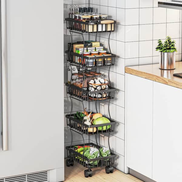 1pc Kitchen Organizer Rack, Multi-layer Hanging Spice Basket, Cupboard/ cabinet Storage Shelf With Hooks For Dorm Room, White