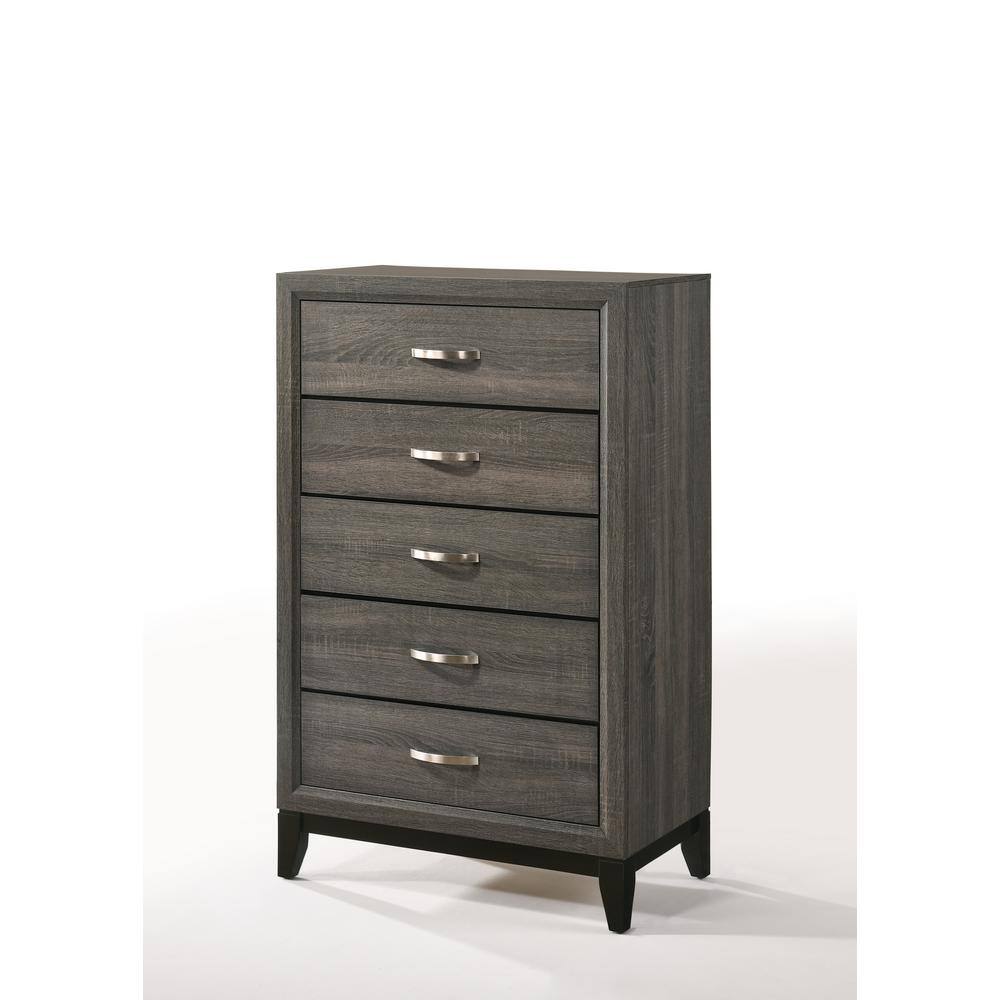 Weathered Gray Farmhouse 5-Drawer Chest with Nickel Accents