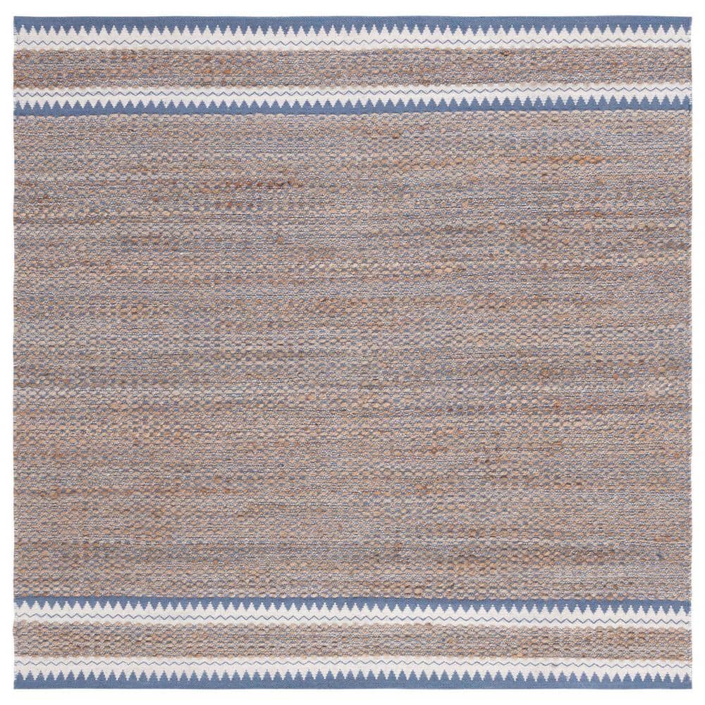 Coastal Charm Hand-Knotted Blue Wool & Cowhide 6' Square Rug