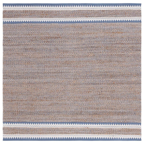 SAFAVIEH Natural Fiber Beige/Blue 6 ft. x 6 ft. Woven Border Square Area Rug