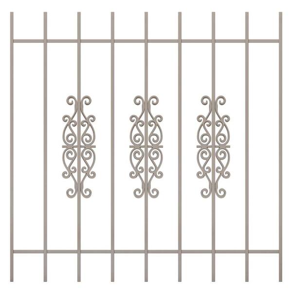 Unique Home Designs Victorian Scrolls 48 in. x 48 in. Tan 9-Bar Window Guard-DISCONTINUED