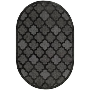 Easy Care Charcoal Black 6 ft. x 9 ft. Trellis Contemporary Oval Area Rug