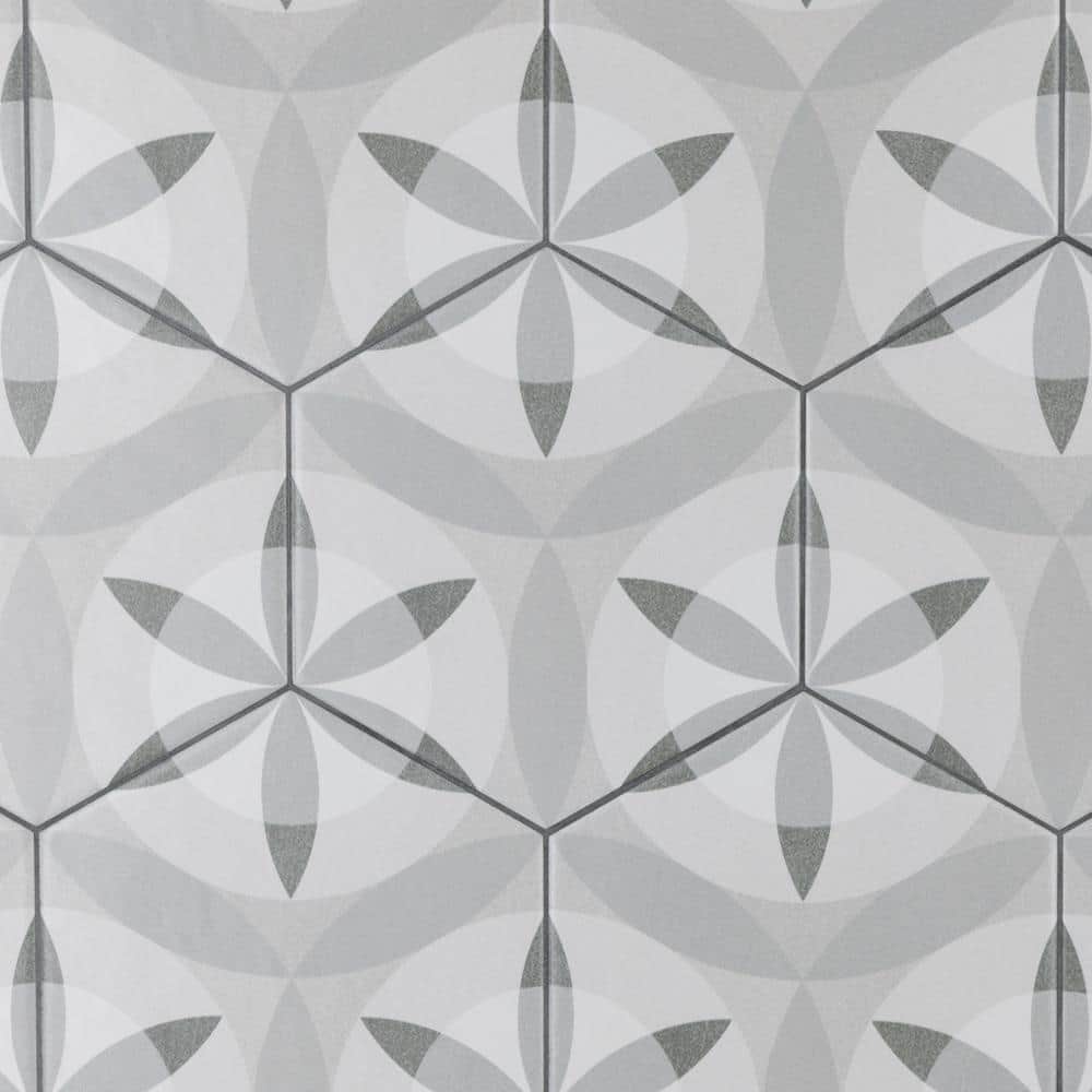 Hexatile 7"x 8" Gray Porcelain Patterned Wall & Floor Tile