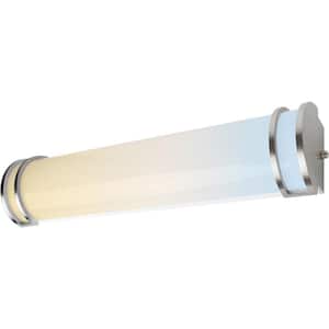 24 in. 1-Light Brushed Nickel LED Dimmable ETL Listed ENERGY STAR Half Cylinder Vanity Light with Frosted Shade