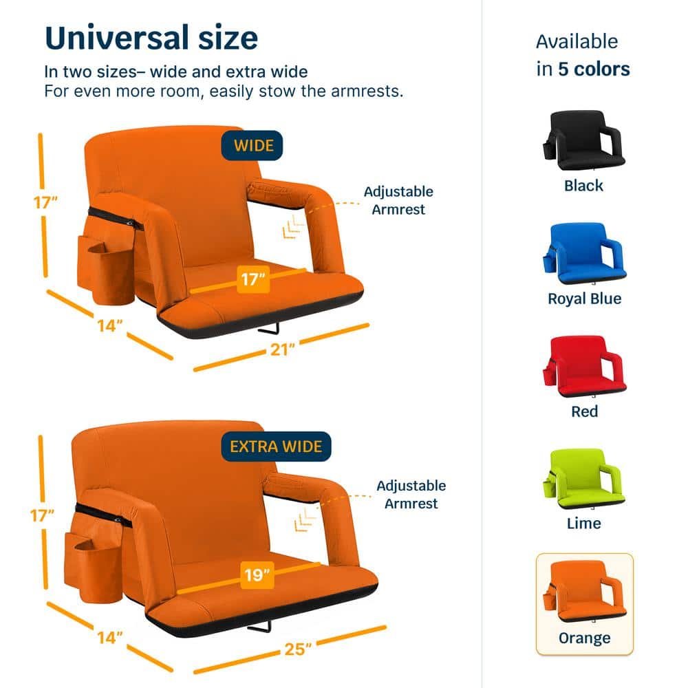 Alpcour Extra-Wide Orange Polyester Reclining Stadium Seat with Armrests