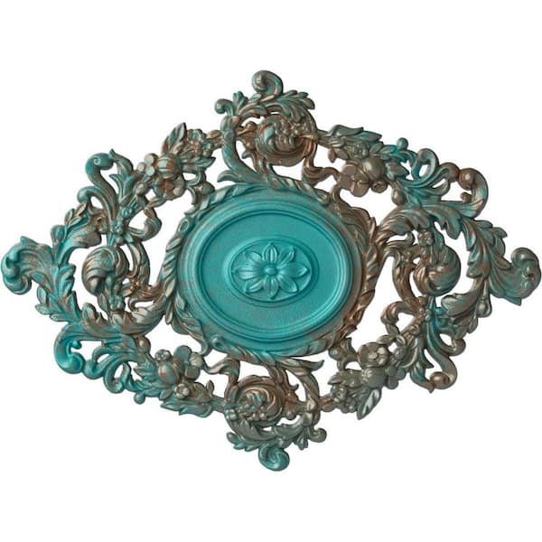Ekena Millwork 22-1/2 in. W x 30-3/8 in. H x 1-1/2 in. Katheryn Urethane Ceiling Medallion, Copper Green Patina