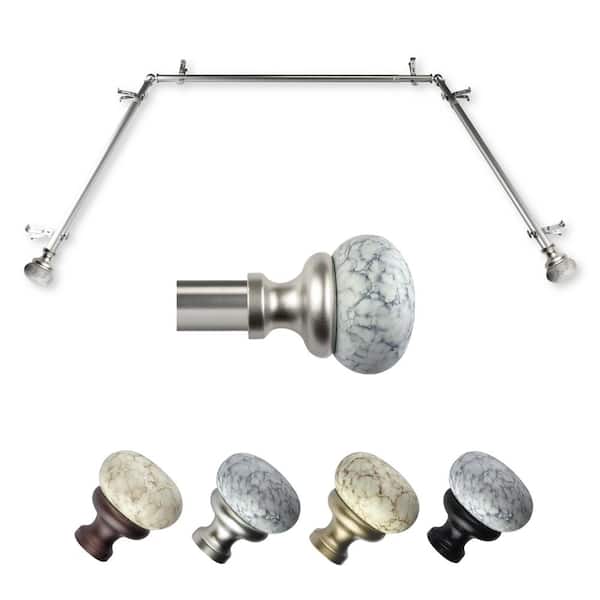 EMOH Johona 20-36 in. sides, 38-72 in. center Adjustable Bay Window Curtain Rod 13/16 in. in Satin Nickel with Finial