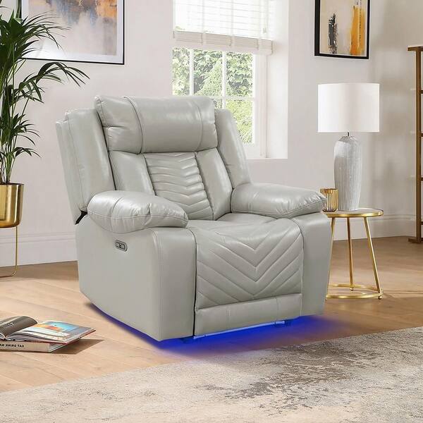 Lazzara Durant Gray Faux Leather Power Recliner with LED and