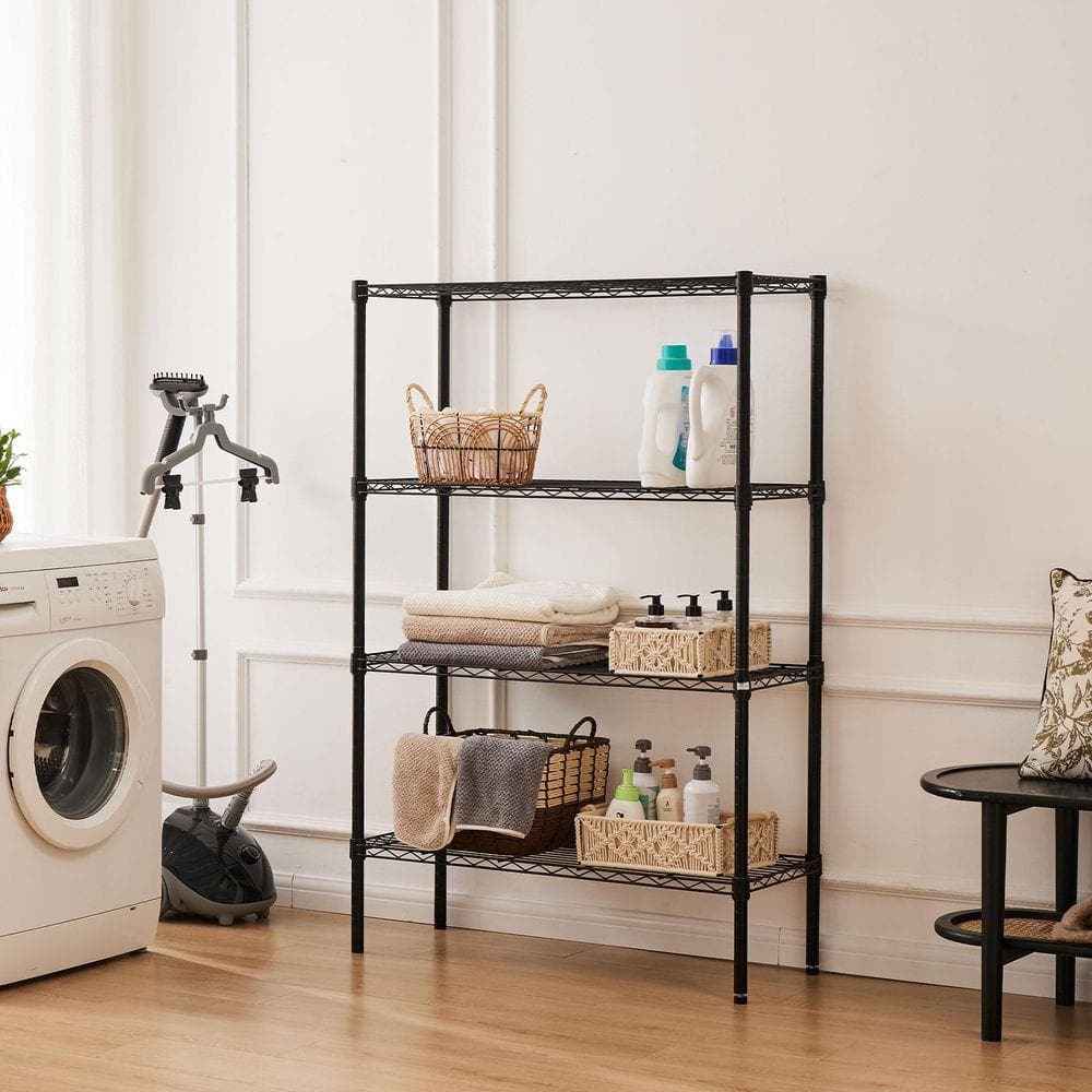 Storage Shelving Unit, Adjustable Metal Wire Racks Heavy Duty Standing Shelf Organizer for Kitchen in Black