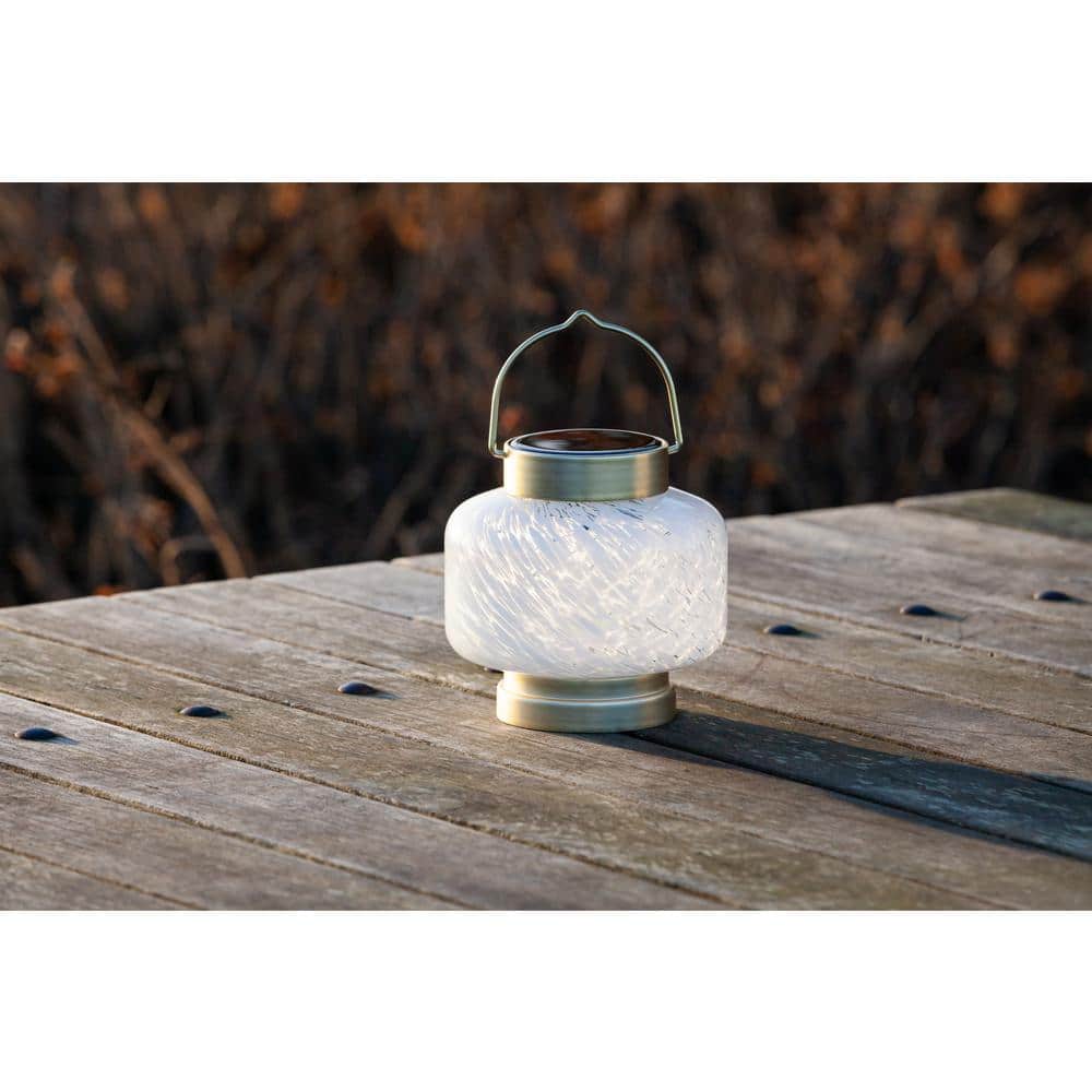 5.5'' White Glass Solar LED Outdoor Lantern