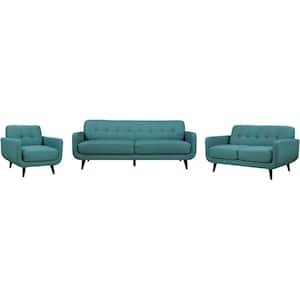 Capri 3-Piece Teal Blue Sofa, Loveseat and Accent Chair Modern Seating Set