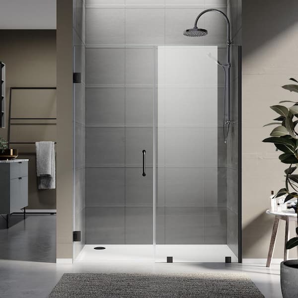UKH07-A 71-1/8 to 72 in. W x 80 in. H Hinged Frameless Shower Door in Matte Black, EnduroShield 3/8" SGCC Clear Glass