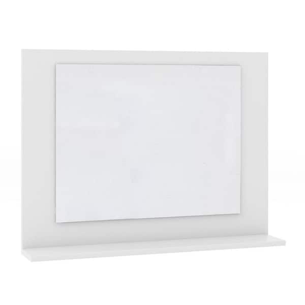 24 in. W x 18 in. H Rectangular Framed Wall Mounted Rectangle Mirror in White with Shelf and Wood Frame