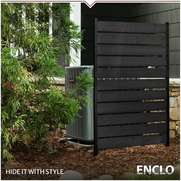 Concord 5 ft. H x 3.2 ft. W Charcoal Cedar Wood Slatted Panel Flat Top Privacy Fence Screen 1-Panel