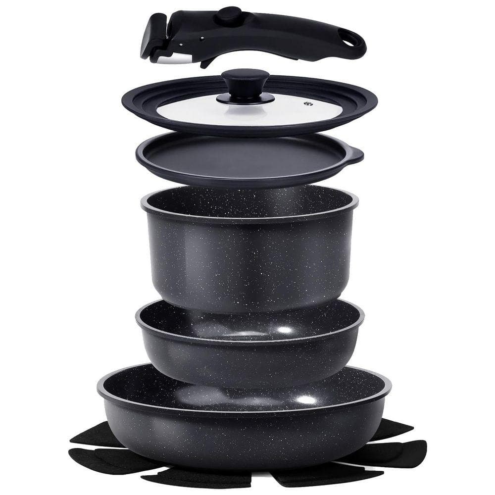 8 Piece Grey Ceramic Nonstick Cookware Set with Detachable Handle ...