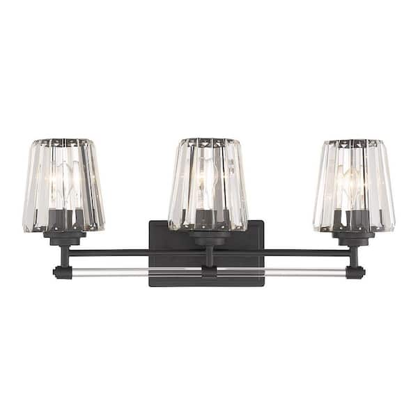 Savoy House Garnet 24 in. 3-Light Matte Black Vanity Light with Crystal Shades
