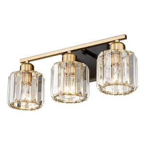 16.54 in. Modern 3-Light Gold and Black Finish Vanity Lights with Crystal Shade