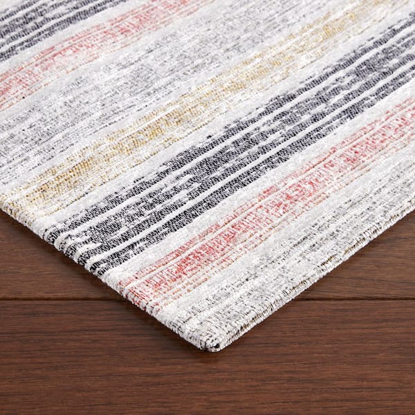 Stella Ticking Stripe Gray/Yellow 20 in. x 50 in. Slip-Resistant Kitchen Runner Mat
