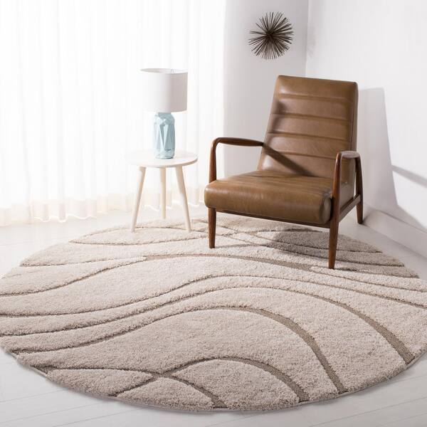 Florida Shag Cream/Beige 4 ft. x 4 ft. Round Solid Area Rug