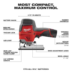 M12 12V Lithium-Ion Cordless Jig Saw and Crown Stapler with two 3.0 Ah Batteries