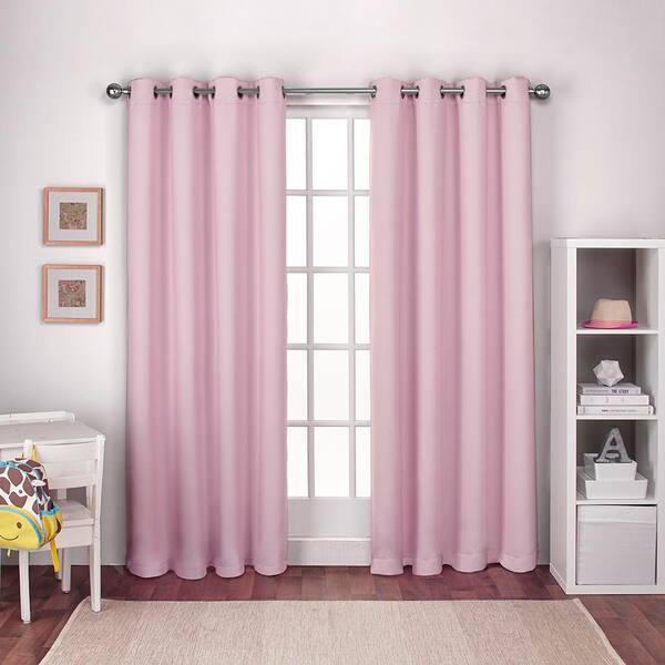 EXCLUSIVE HOME Textured Woven Kids Bubble Gum Pink Solid Woven Room Darkening Grommet Top Curtain, 52 in. W x 108 in. L (Set of 2)