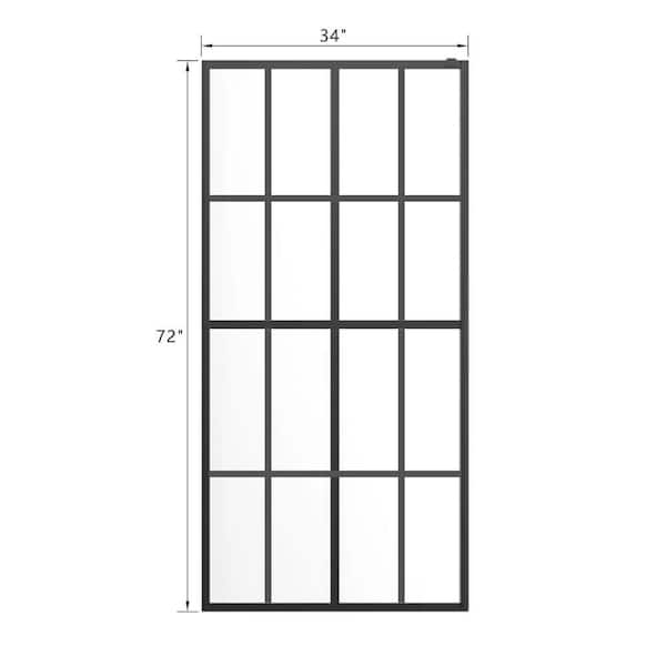 Aoibox 34 in. W x 72 in. H Fixed Single Panel Black Finish Framed Walk-in Shower Door with Silver Handle