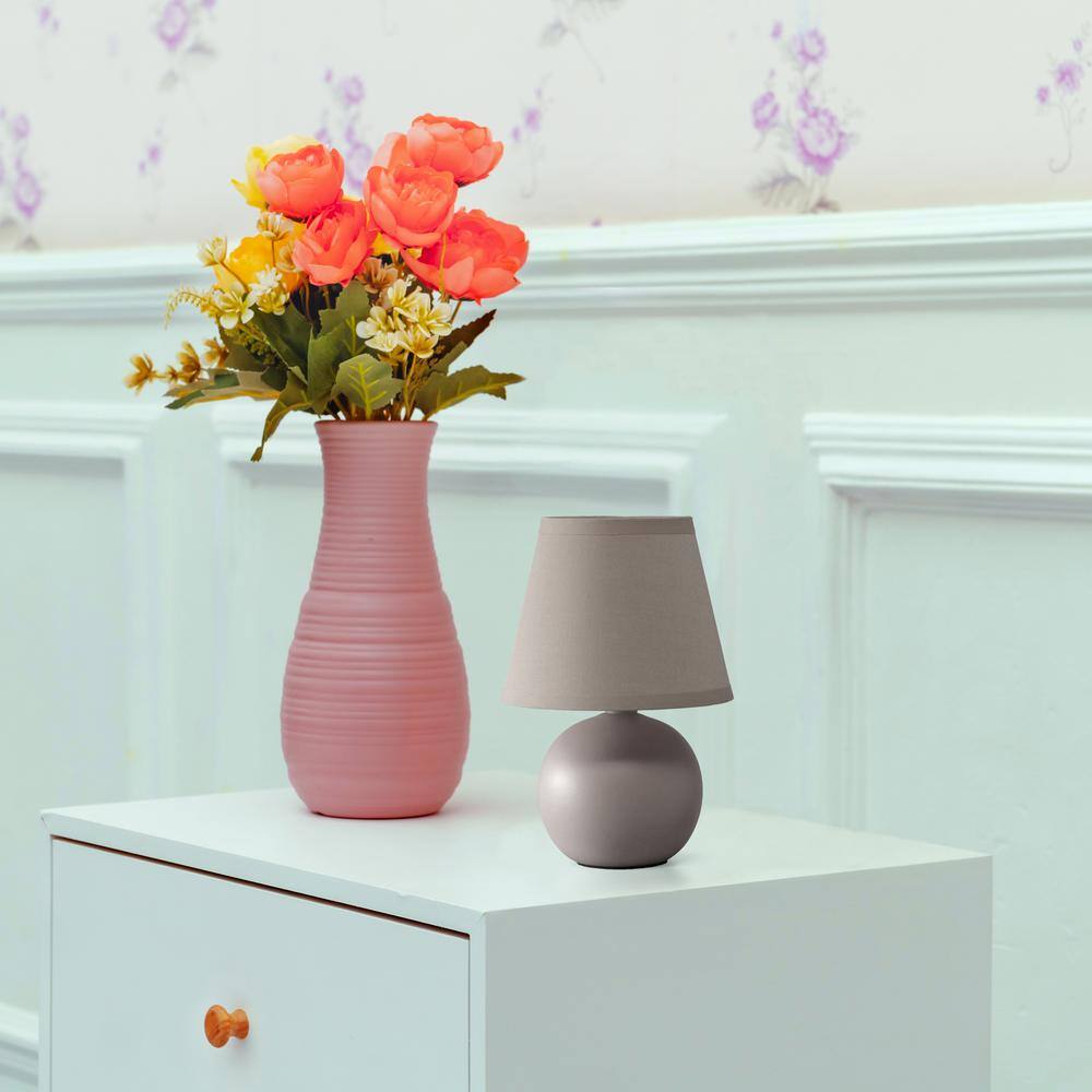 Gray Petite Ceramic Orb Base Table Lamp with Fabric Shade