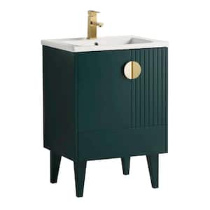 Venezian 24 in. W x 18.11 in. D x 33 in. H Bathroom Vanity Side Cabinet in Green with White Ceramic Top