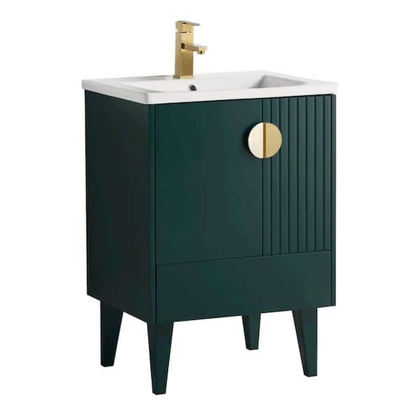 FINE FIXTURES Venezian 24 in. W x 18.11 in. D x 33 in. H Bathroom Vanity Side Cabinet in Green with White Ceramic Top