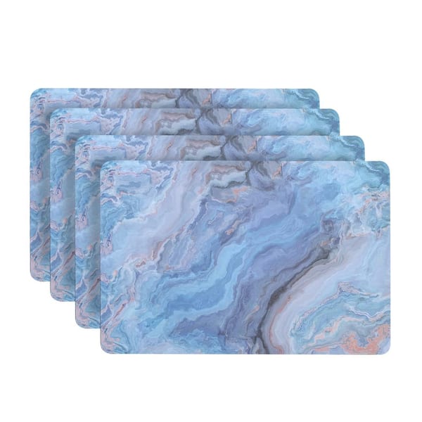 Dainty Home Marble 18 in. x 12 in. Navy Blues Cork Placemat (Set of 4)