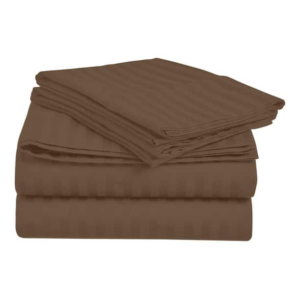 Home Sweet Home 1800-Luxurious Hotel Extra Soft Deep Pocket Stripe Microfiber Sheet Set (King, Chocolate)