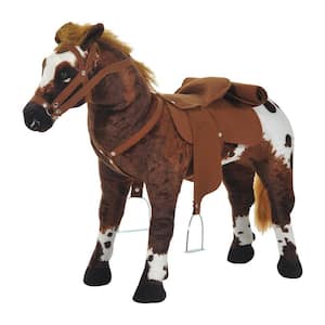 Brown Sound-Making Ride On Horse Toy for Toddlers 3-5, with Soft Feel Padding, Neighing and Galloping Sound