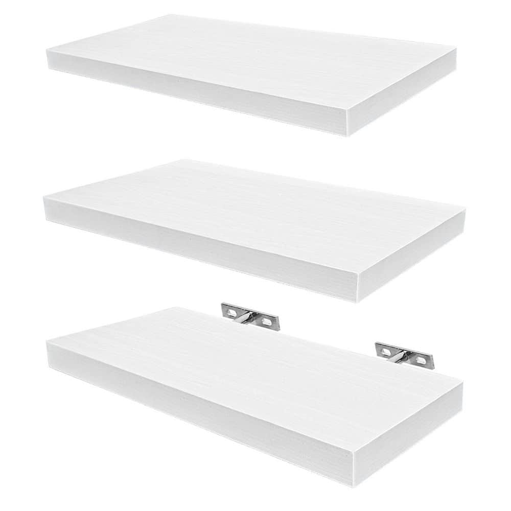 16 in. W x 5.5 in. D White Wall Mounted Rustic Wood Shelf, Decorative Wall 