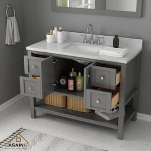 48 in. W x 22 in. D x 35.4 in. H Single Sink Solid Wood Bath Vanity in Gray with Carrara White Marble Top and Basin