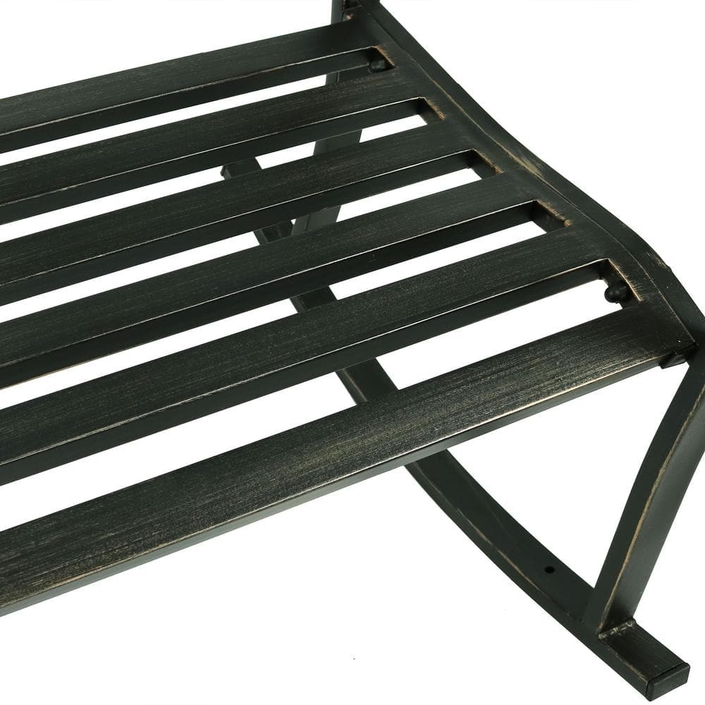 Black Cast Iron and Steel Fleur-de-Lis Outdoor Rocking Chair