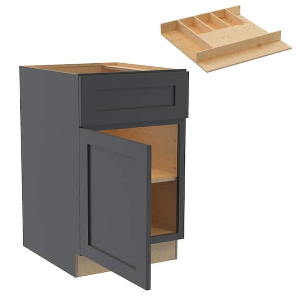 Home Decorators Collection Newport 15 in. W x 24 in. D x 34.5 in. H Assembled Plywood Base Kitchen Cabinet in Deep Onyx with Cutlery Soft Close LH