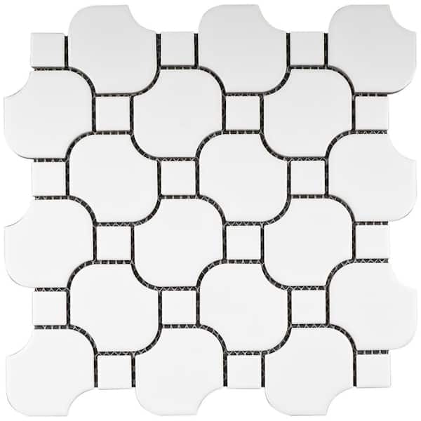 MOLOVO Porcetile White Dot 10.52 in. x 10.52 in. Geometric Matte Porcelain Mosaic Wall and Floor Tile (8.47 sq. ft./Case)