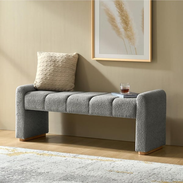 JAYDEN CREATION Elisa Grey Modern Upholstered Bench with Solid Wood Legs