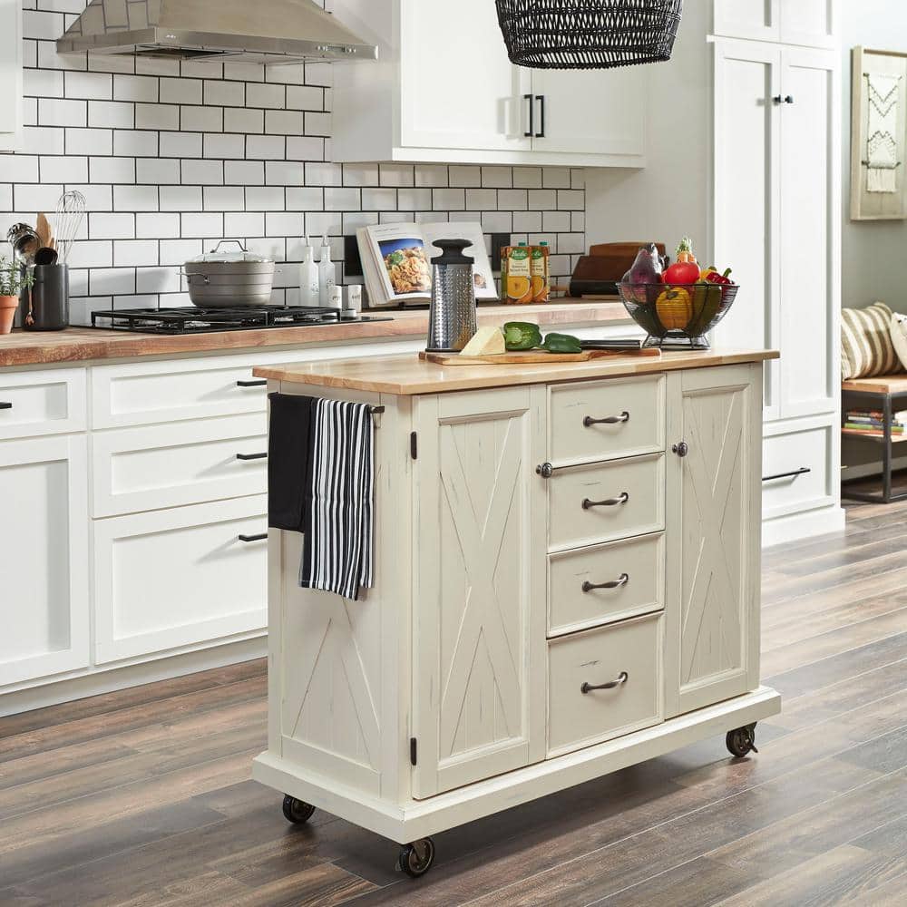 Seaside White Kitchen Cart with Salt and Pepper Granite Top - thumbnail 9
