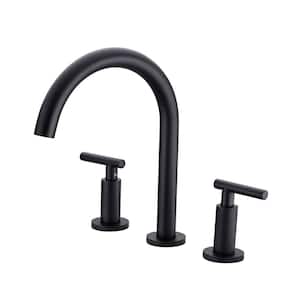 8 in.Widespread 3 Hole 2 Handle High Arc Bathroom Sink Faucet with Humanized Detachable Aerator in Matte Black